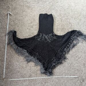 Elegant Black Fringed Poncho
